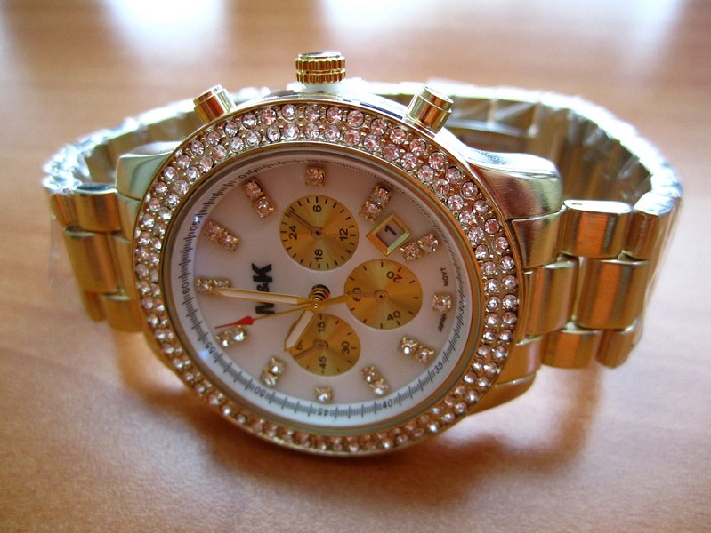 M&K Gold Date Glitz Watch - Mother of Pearl Dial