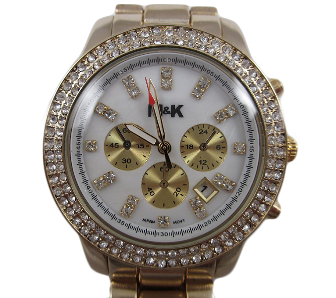 M&K Gold Date Glitz Watch - Mother of Pearl Dial