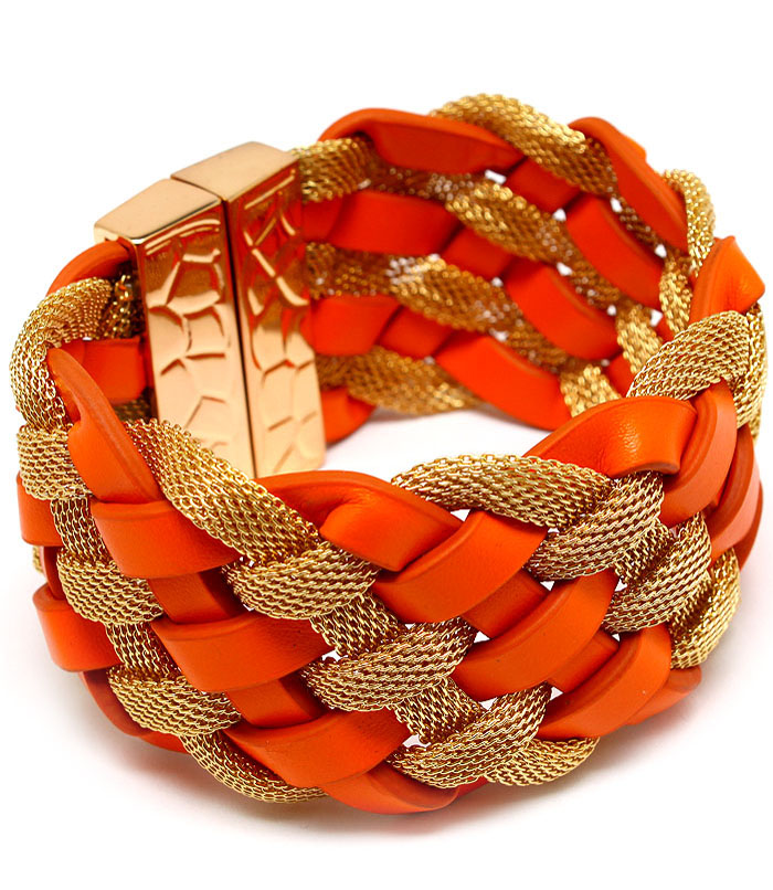 Allaine Leather and Metal Mesh Braid Bracelet - More Colors Allaine Leather and Metal Mesh Braid Bracelet - More Colors