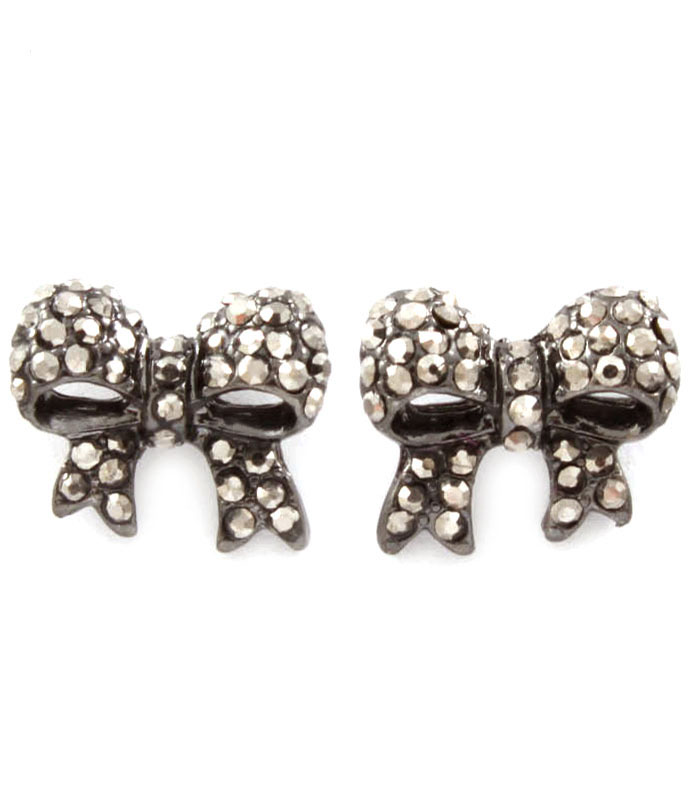  Earrings on Crystal Bow Post Earrings   Hematite    12 00   Ava Adorn  Apparel And