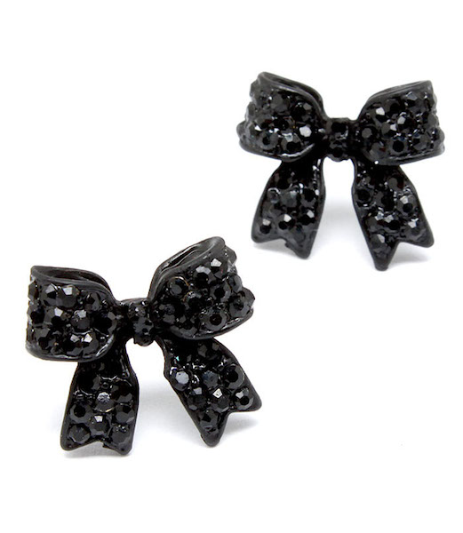 Crystal Bow Post Earrings - Black - Click Image to Close
