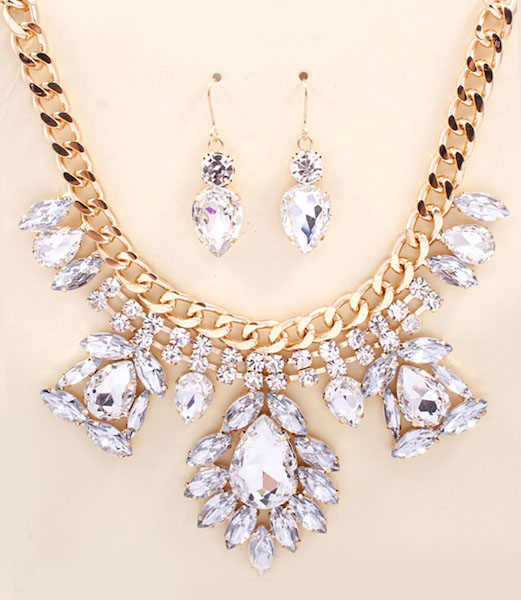 Guinevere Rhinestone Statement Necklace and Earring Set