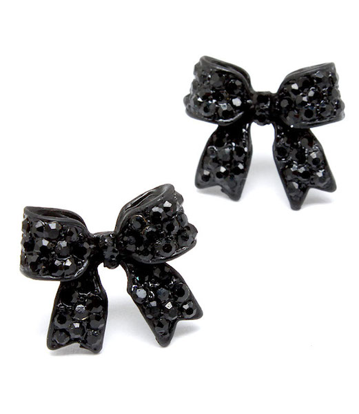 Crystal Bow Post Earrings - Black