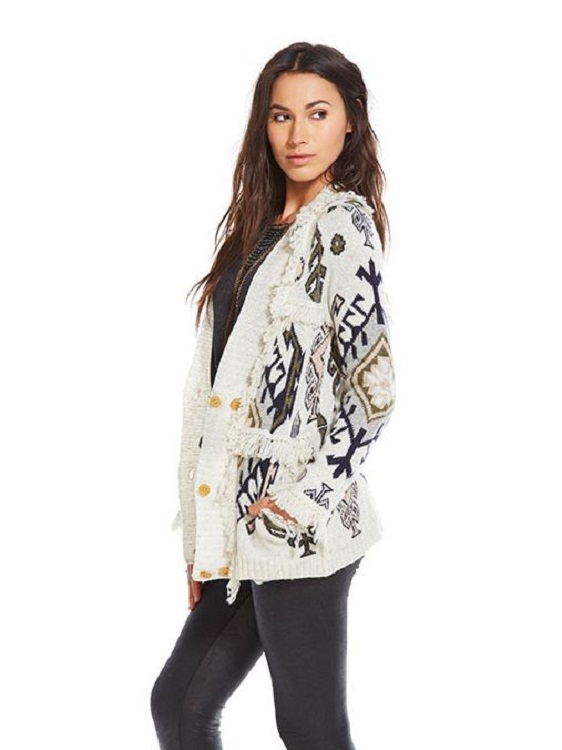 Tapestry Shawl Collar Fringe Cardigan Tapestry Shawl Collar Fringe Cardigan