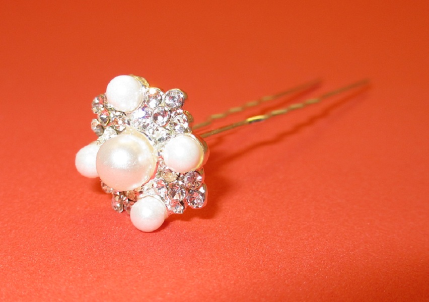 Elegant Crystal and Silver Pearl Hair Pins