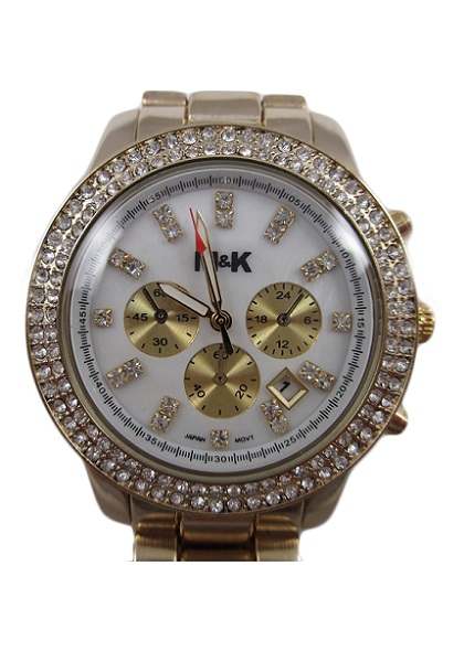 M&K Gold Date Glitz Watch - Mother of Pearl Dial