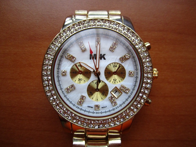 M&K Gold Date Glitz Watch - Mother of Pearl Dial