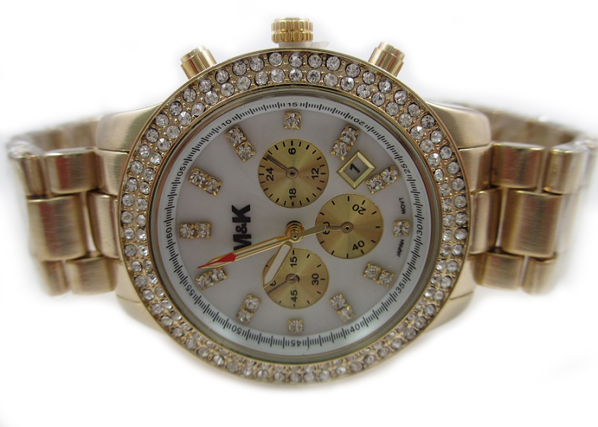 M&K Gold Date Glitz Watch - Mother of Pearl Dial - Click Image to Close