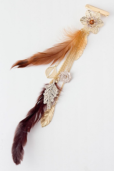 Leaf & Flower Feather Hair Accessory - More Colors - Click Image to Close