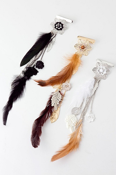 Leaf & Flower Feather Hair Accessory - More Colors - Click Image to Close