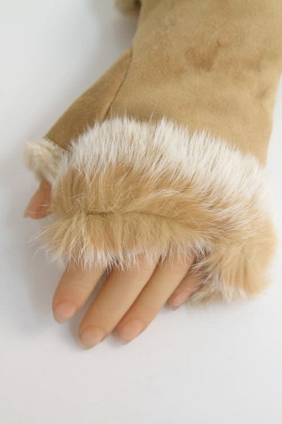 Suede and Fur Lined Fingerless Gloves - More Colors