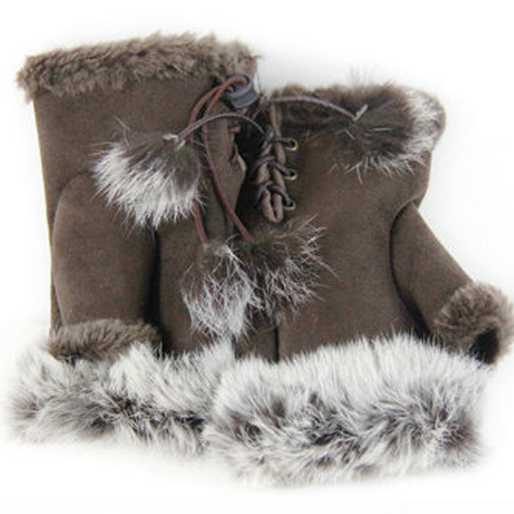 Suede and Fur Lined Fingerless Gloves - More Colors