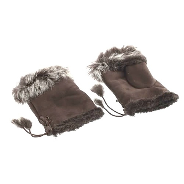 Suede and Fur Lined Fingerless Gloves - More Colors