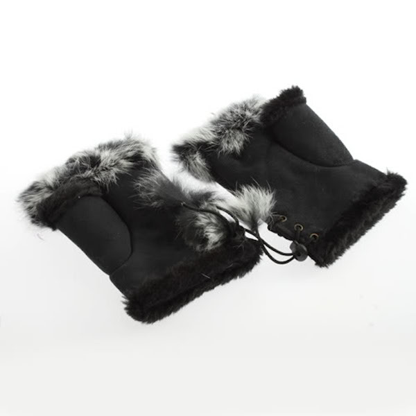 Suede and Fur Lined Fingerless Gloves - More Colors