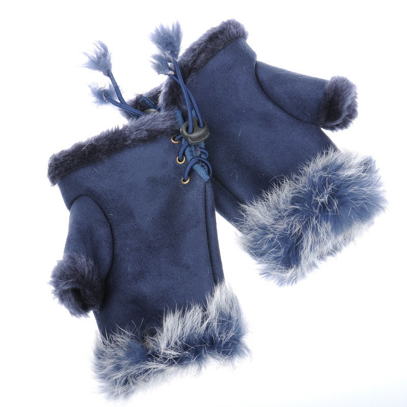 Suede and Fur Lined Fingerless Gloves - More Colors - Click Image to Close