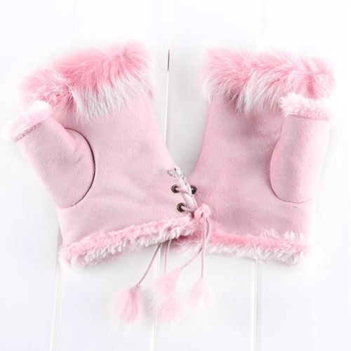 Suede and Fur Lined Fingerless Gloves - More Colors