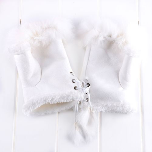 Suede and Fur Lined Fingerless Gloves - More Colors