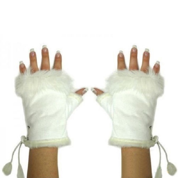 Suede and Fur Lined Fingerless Gloves - More Colors - Click Image to Close