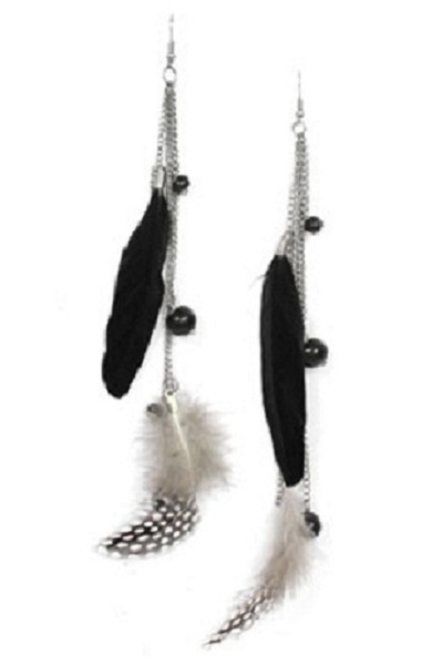 Domino Dots Feather Earrings - More Colors - Click Image to Close