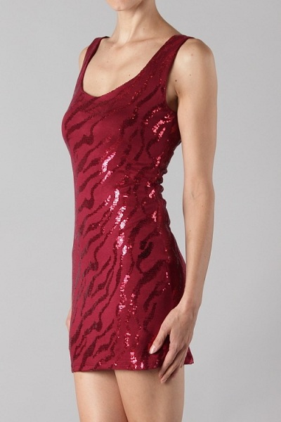 Katy Sequin Fitted Dress - Red - Click Image to Close