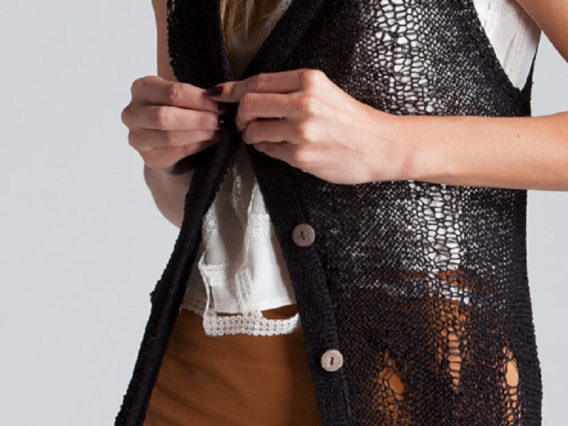 Simone Distressed Cardigan Vest - Black