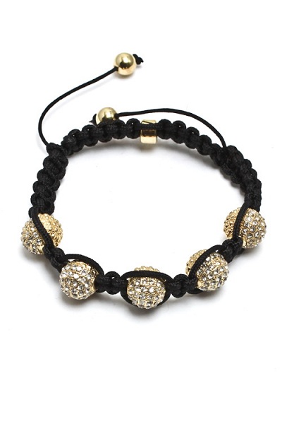 Enlightened 5 Bead Shamballa Macrame Bracelet - Black Cord