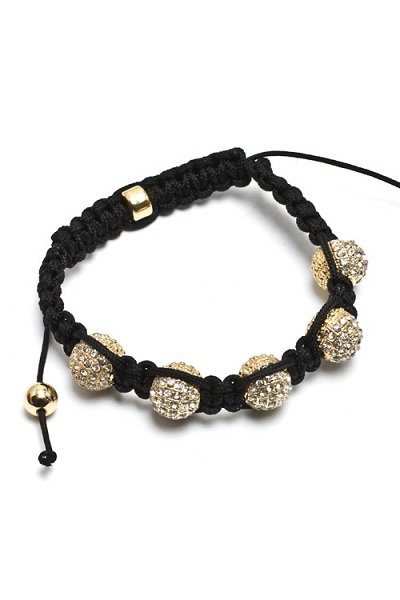 Enlightened 5 Bead Shamballa Macrame Bracelet - Black Cord - Click Image to Close