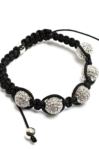 Enlightened 5 Bead Shamballa Macrame Bracelet - Black Cord