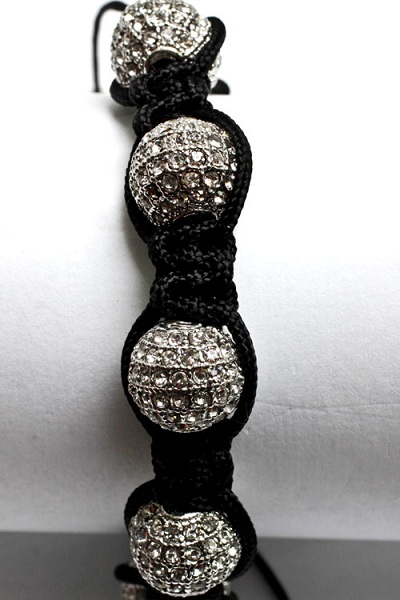 Enlightened 5 Bead Shamballa Macrame Bracelet - Black Cord - Click Image to Close