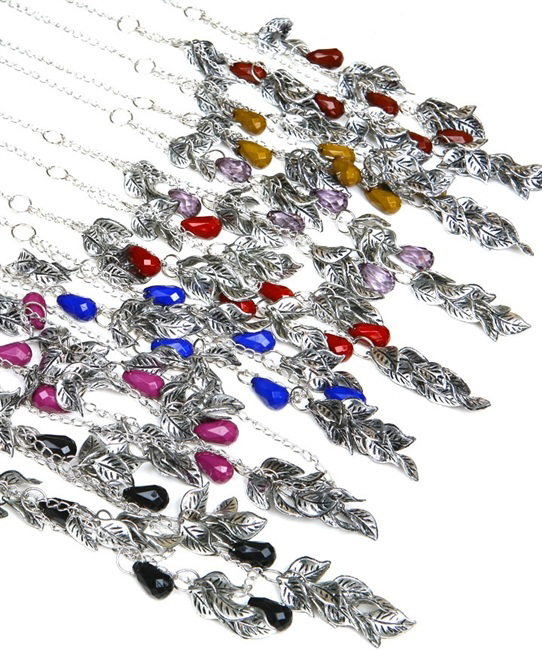 Petra Leaves and Gemstone Necklace and Earring Set - More Colors - Click Image to Close
