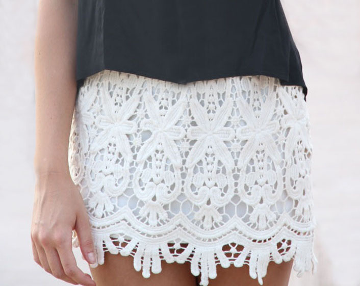 Sydney Lace Mini Skirt - Ivory - Click Image to Close