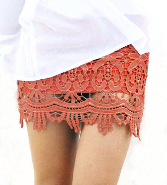 Sydney Lace Mini Skirt - Rust - Click Image to Close