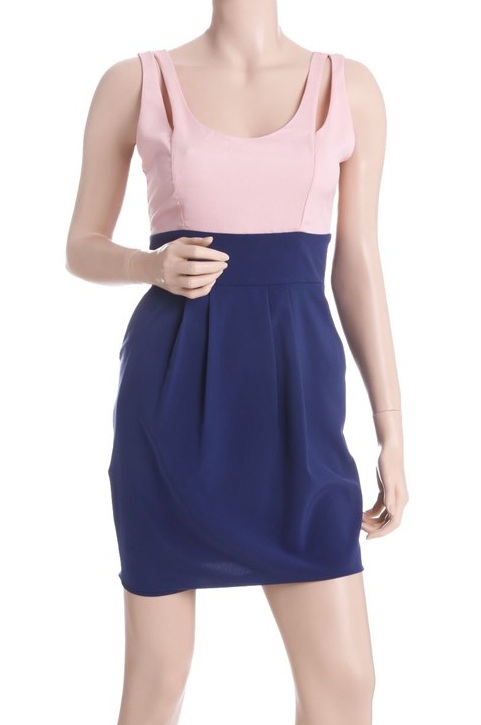 Ashtyn Color Block Cutout Detail Dress - Royal Blue/Pink