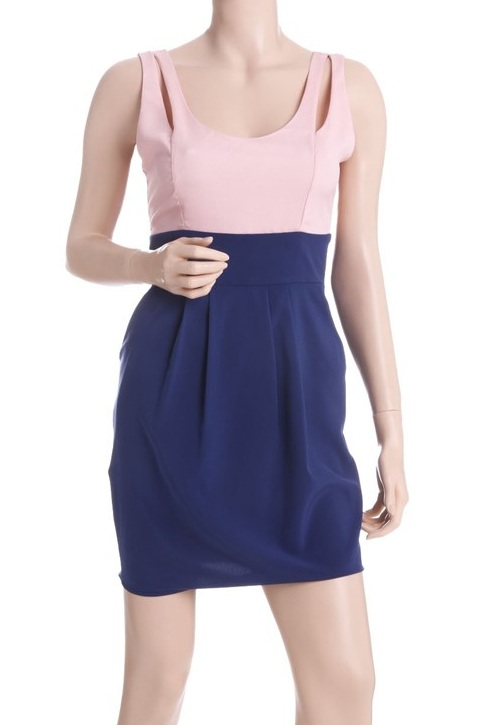 Ashtyn Color Block Cutout Detail Dress - Royal Blue/Pink - Click Image to Close