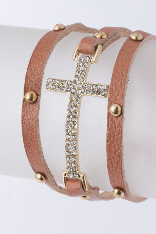 Studded Crystal Cross Wrap Bracelet - More Colors