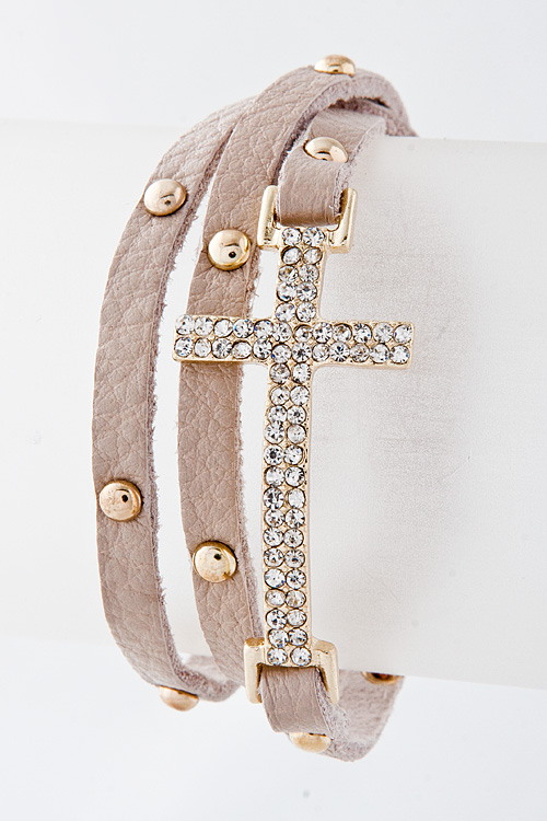 Studded Crystal Cross Wrap Bracelet - More Colors - Click Image to Close