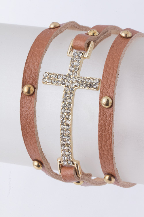 Studded Crystal Cross Wrap Bracelet - More Colors - Click Image to Close