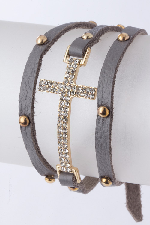 Studded Crystal Cross Wrap Bracelet - More Colors - Click Image to Close