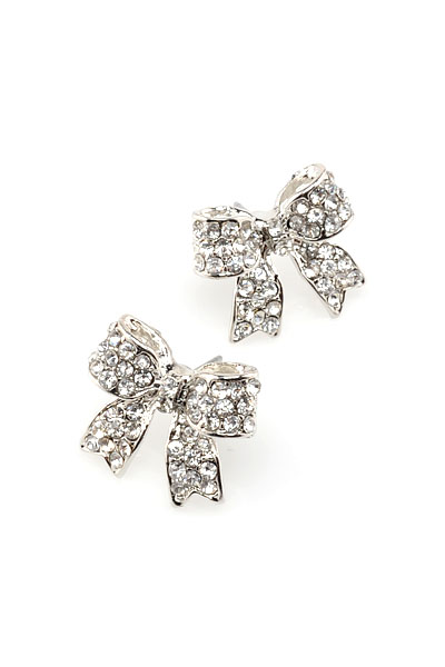 Crystal Bow Post Earrings - Silver