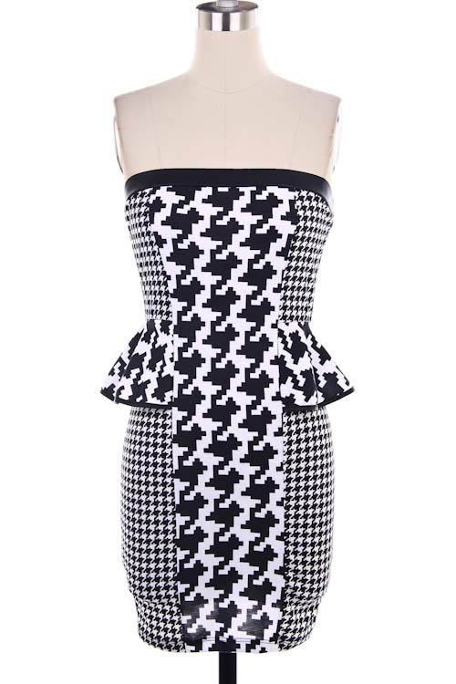 Houndstooth Ponte Peplum Dress - Click Image to Close