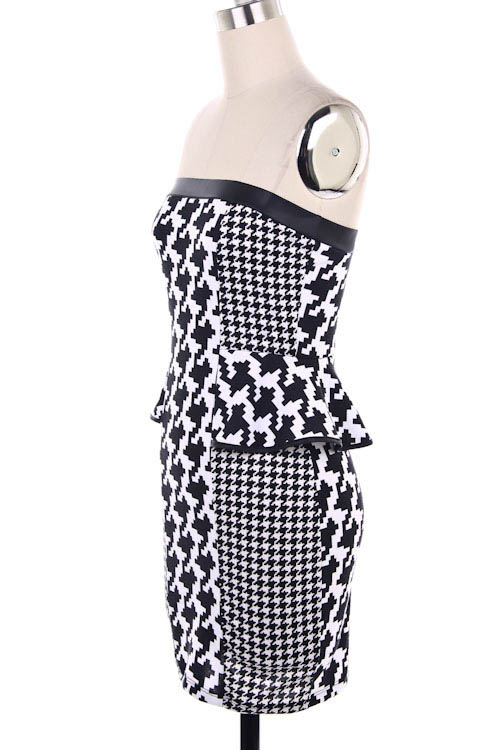 Houndstooth Ponte Peplum Dress - Click Image to Close