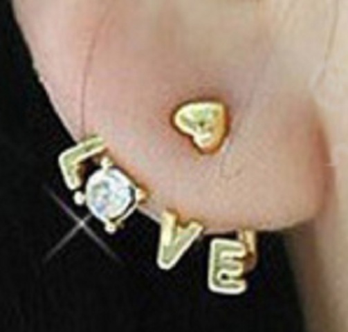 Rhinestone Heart Love Letter Earrings - More Colors - Click Image to Close