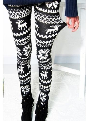 Helga Knit Sweater Leggings - Black and White - Click Image to Close