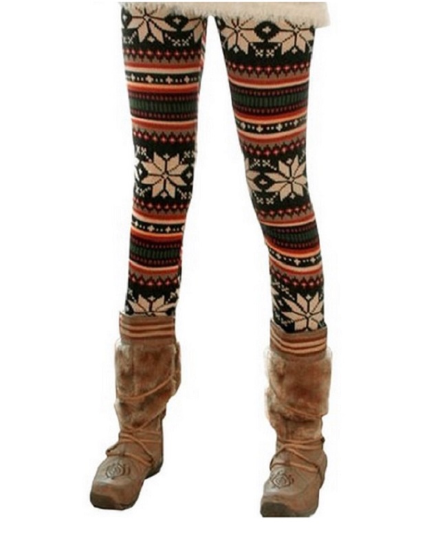 Ingrid Snowflake Leggings - Brown - Click Image to Close