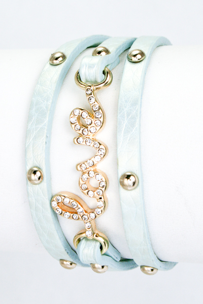 Studded Crystal Love Pastel Wrap Bracelet - More Colors - Click Image to Close