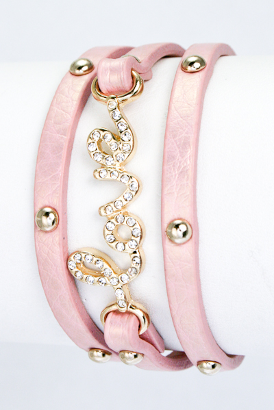 Studded Crystal Love Pastel Wrap Bracelet - More Colors - Click Image to Close