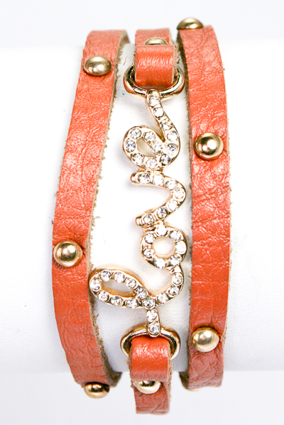 Studded Crystal Love Wrap Bracelet - More Colors - Click Image to Close