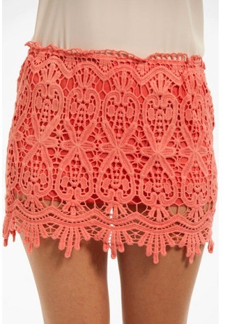 Sydney Lace Mini Skirt - Coral - Click Image to Close