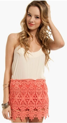 Sydney Lace Mini Skirt - Coral - Click Image to Close