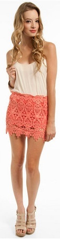 Sydney Lace Mini Skirt - Coral - Click Image to Close